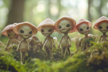 A group of cute and sad baby alien monsters together