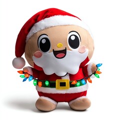 A cute plush toy in a Santa outfit, adorned with colorful lights, radiating a cheerful holiday spirit.