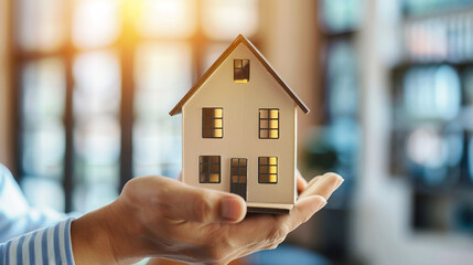 Hand holding a model house symbolizing real estate investment and homeownership