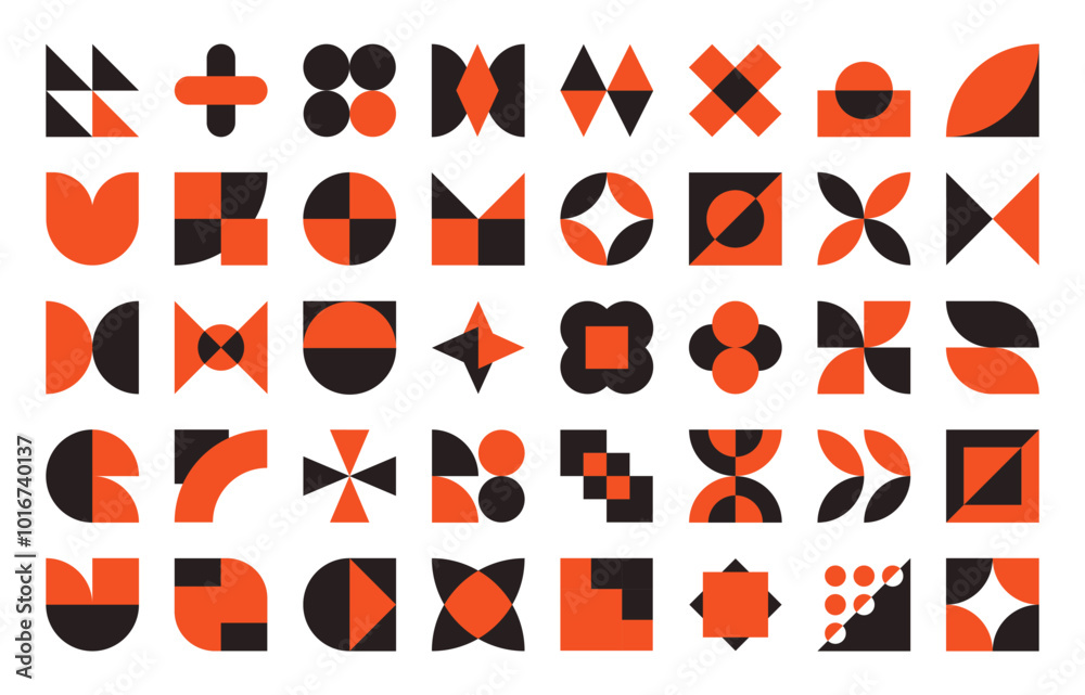 Wall mural set, collection geometric shapes. trendy set with shapes different style. bauhaus, futuristic, memph