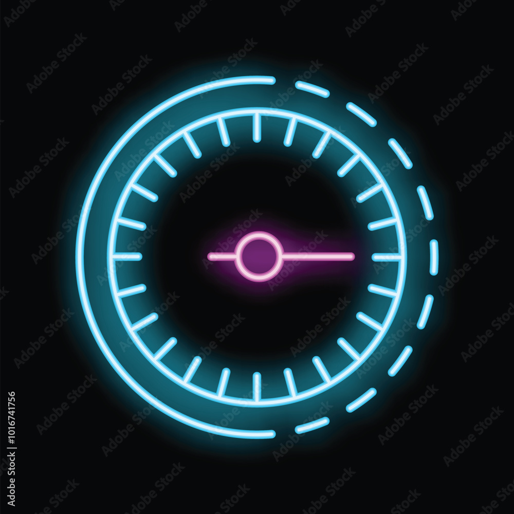 Poster neon glow effect icon of a clock or timer counting down or showing the time passing by with segments