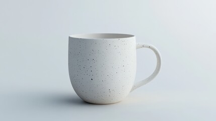 Minimalist ceramic mug with a speckled design on a light background. Perfect for coffee or tea lovers seeking simplicity and elegance.