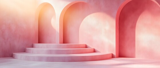 Obraz premium Visually stunning minimalist backdrop featuring a soft monochromatic gradient with simple geometric shapes creating a serene and aesthetically pleasing environment