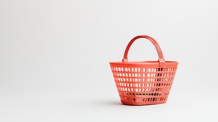 Fototapeta premium Minimalist image of an orange plastic basket on a white background, emphasizing simplicity and functionality in modern design.