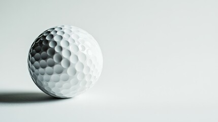 Minimalist photo of a white golf ball on a smooth, light gray background. Perfect for sports, leisure, or golfing-related concepts.