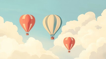 Fototapeta premium Colorful hot air balloons soaring through a cloudy sky, EPS transparency. 