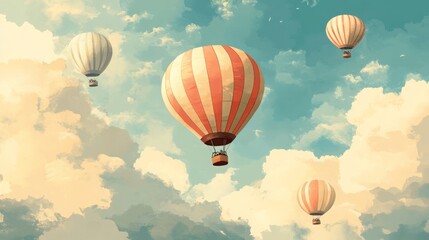 Obraz premium Colorful hot air balloons soaring through a cloudy sky, EPS transparency. 