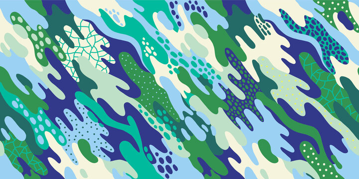 Seamless abstract Pattern with Blue and Greens, Water, Nature feeling