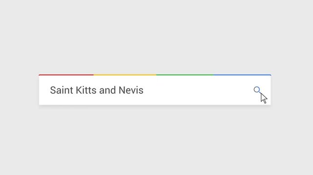 Typing Saint Kitts and Nevis in Search Bar Animation | Close-Up Search Engine Interface | Web Search for Saint Kitts and Nevis | Internet Browsing, Technology, and Digital Marketing Animation Video