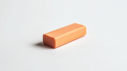 Minimalistic image of a single orange eraser on a white background, highlighting simplicity and clean design in stationery products.