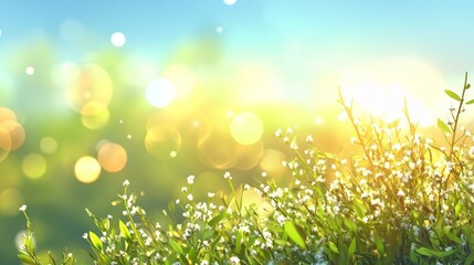 Obraz premium White Flowers Blooming in Sunny Meadow with Bokeh Background