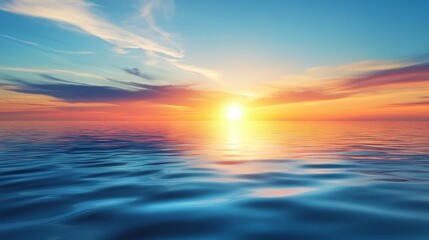 Fototapeta premium Calm Ocean Sunset with Colorful Sky and Clouds