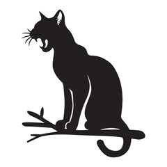 Silhouette of a Cat Sitting on Branch
