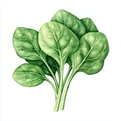Fototapeta premium Fresh spinach leaves on a white background, perfect for healthy recipes and plant-based diets.