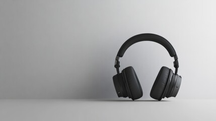 Sleek black headphones placed on a minimalist white background, symbolizing modern audio technology and crisp sound quality.