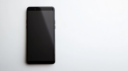 Sleek modern smartphone placed on a white background highlighting minimalist design and simplicity. Perfect for tech and communication themes.
