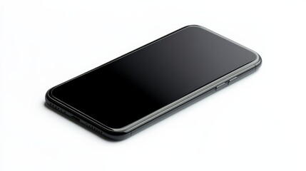 Sleek modern smartphone with a black screen, isolated on white background. Perfect for technology and communication concepts.