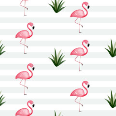 Fototapeta premium Watercolor flamingo wallpaper. Cute seamless pattern with watercolor flamingo. Tropical bird background.