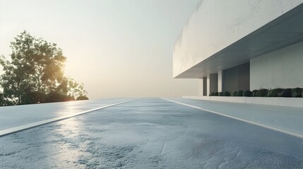 Obraz premium Minimalist Road with Clean Lines and Smooth Architecture Home Render