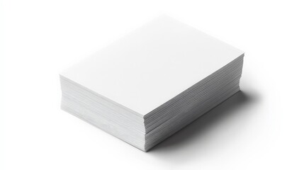 Fototapeta premium Stack of blank white paper on a clean, white background. Perfect for printing, drawing, or office use. Minimalistic and professional look.