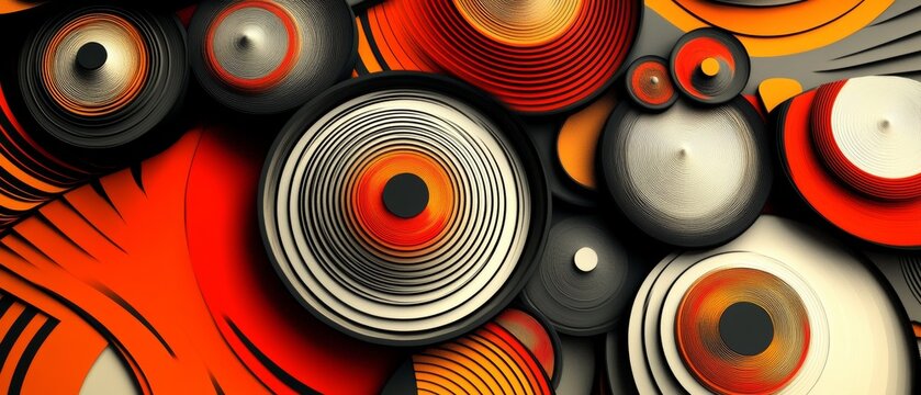 A colorful abstract painting of circles and squares