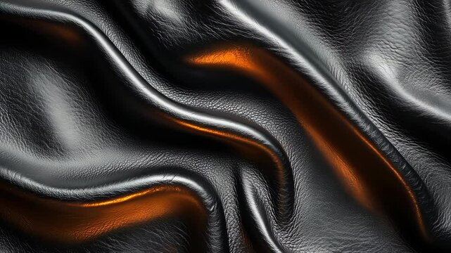 Glistening golden light reflecting on luxurious black leather surfaces