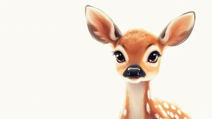 Naklejka premium Adorable cartoon deer with pastel fur and big, gentle eyes on a clean white background, great for kids' artwork and nursery decor.