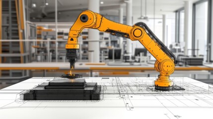 Industrial Robot Arm with Blueprint Design Concept