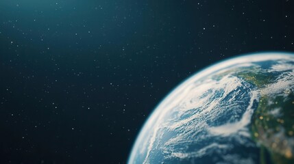 Obraz premium Stunning view of Earth from space, showcasing its vibrant colors and unique textures against a dark starry background.