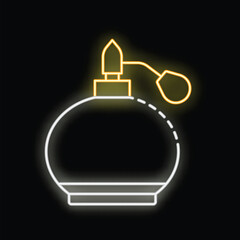 Neon sign representing a perfume bottle glowing on a black background