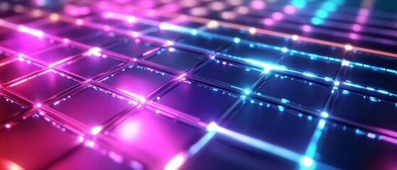 A colorful image of a grid of squares with lights on them