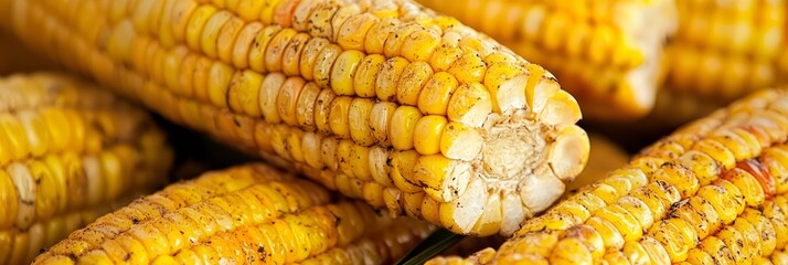  A tight shot of corn on the cob with a missing bit from its end