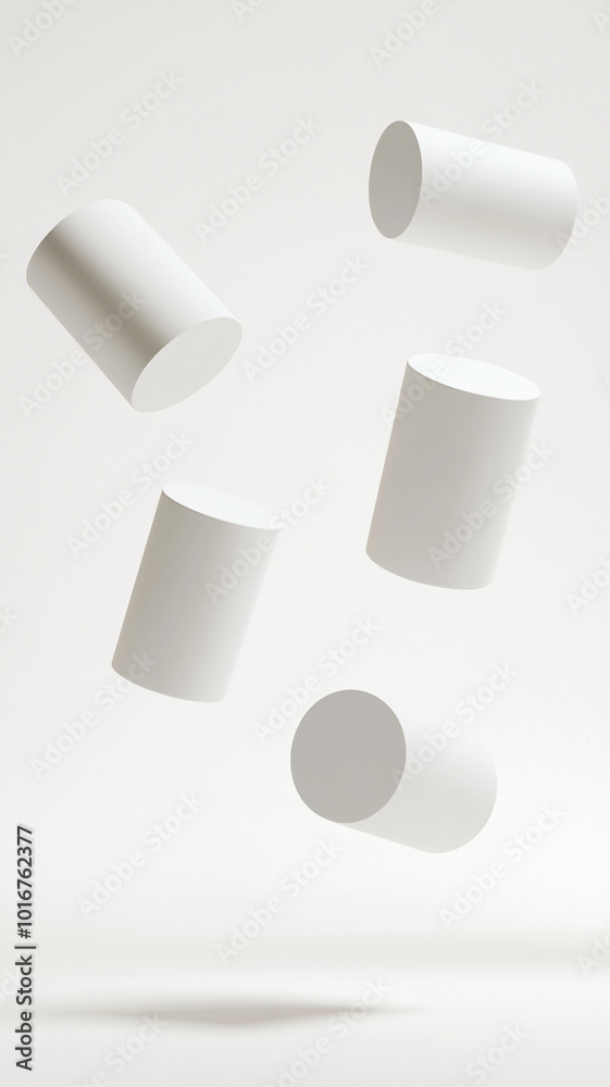 Aufkleber Minimalistic floating white cylinders create serene and modern atmosphere, emphasizing simplicity and elegance in design. Vertical 4K smartphone wallpaper
