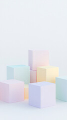 Obraz premium Soft pastel colored 3D blocks arranged on white background create serene and modern aesthetic, perfect for various design projects. Vertical 4K smartphone wallpaper