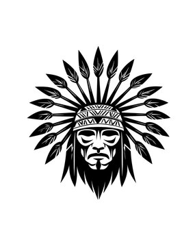 recommend clip art: An illustration of a black and white Indian chief - a modern illustration.
