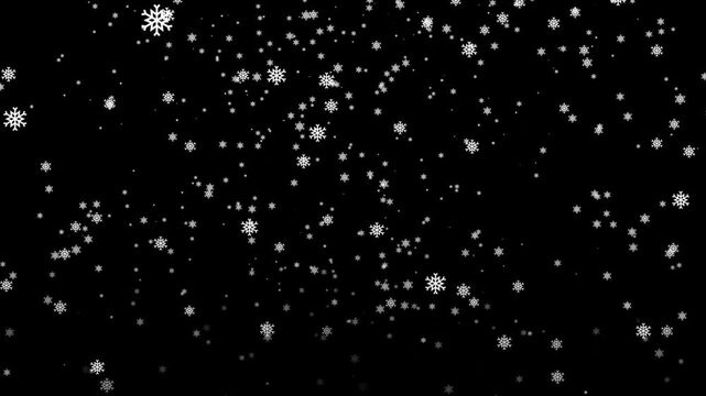 flakes falling down snow. Many blue snowflakes falling down on a black background