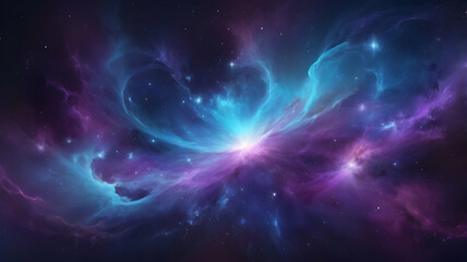 Obraz premium A mesmerizing cosmic vision blending ideas and energy in fluid, abstract forms. Shades of electric colors that flow seamlessly with stars, nebulas, and radiant energy,
