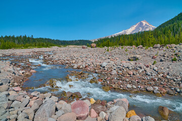 Mount Hood with the White River in the foreground.