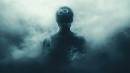 Obraz premium A shadowy figure obscured by swirling smoke and mist