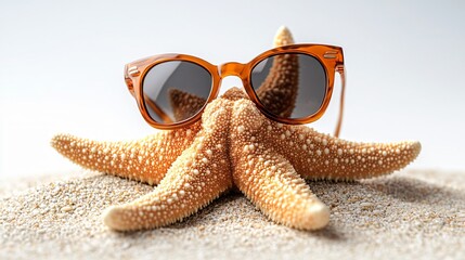 Smiling Starfish with Sunglasses on Beach Towel