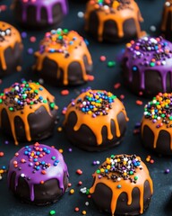 Fototapeta premium Halloween Treats with Colorful Chocolate Glaze and Sprinkles