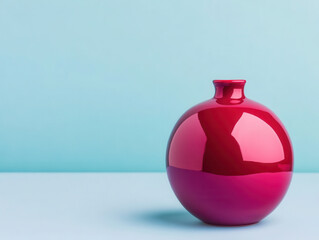 vibrant red vase stands elegantly against soft blue background, creating striking contrast.