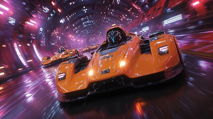 Naklejka premium Futuristic Racing in High-Tech VR Arena