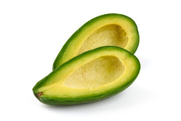 Cut in Half of fresh avocado isolated on white background.