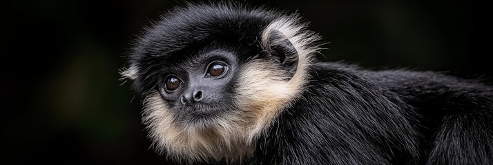 Obraz premium A tight shot of a monkey's face with black-and-white fur at the nape