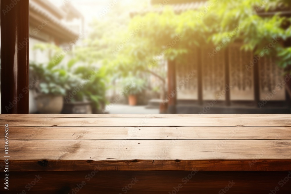 Wall mural Chinese restaurant table wood backgrounds.