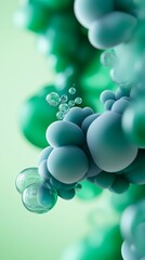 Fototapeta premium A collection of bubbles hovering above a green liquid, comprised of air and a mixture of green and light blue hues
