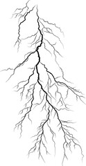Lightning discharges, Lightning between clouds and ground, Strokes of cloud to ground lightning strike realistic contour, outline lines drawn on a white background