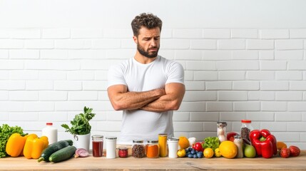 Fototapeta premium Man Concerned About Health and Nutrition Choices