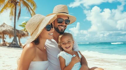 Happy Family Vacation on Tropical Beach Summer Holiday Ocean Sun Palm Trees